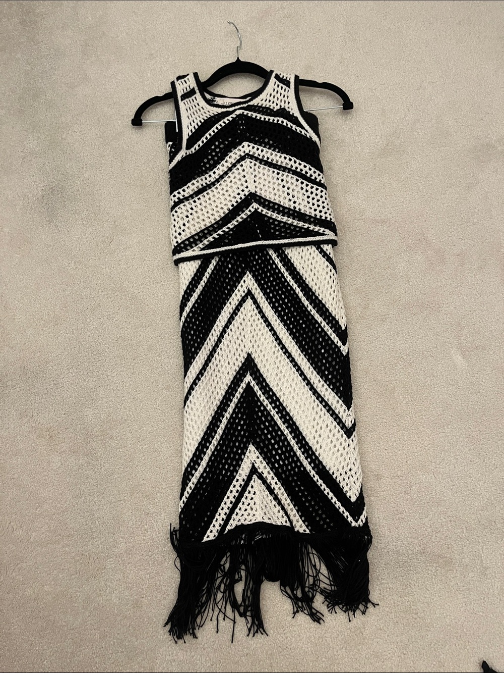 Black and White Chevron Knit Skirt Set